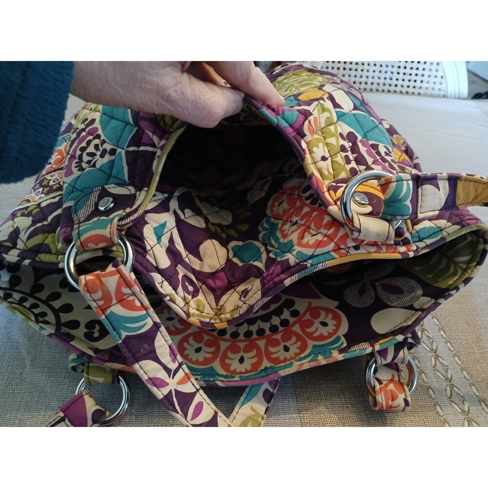 Vera Bradley Plum Crazy Floral Shoulder Bag Quilted Purse Front & Back Pocket - Picture 6 of 16